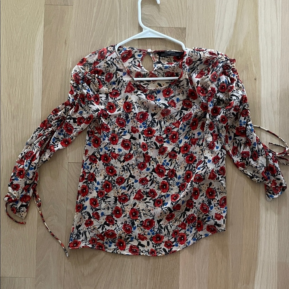 Zara Red and Blue Floral Blouse